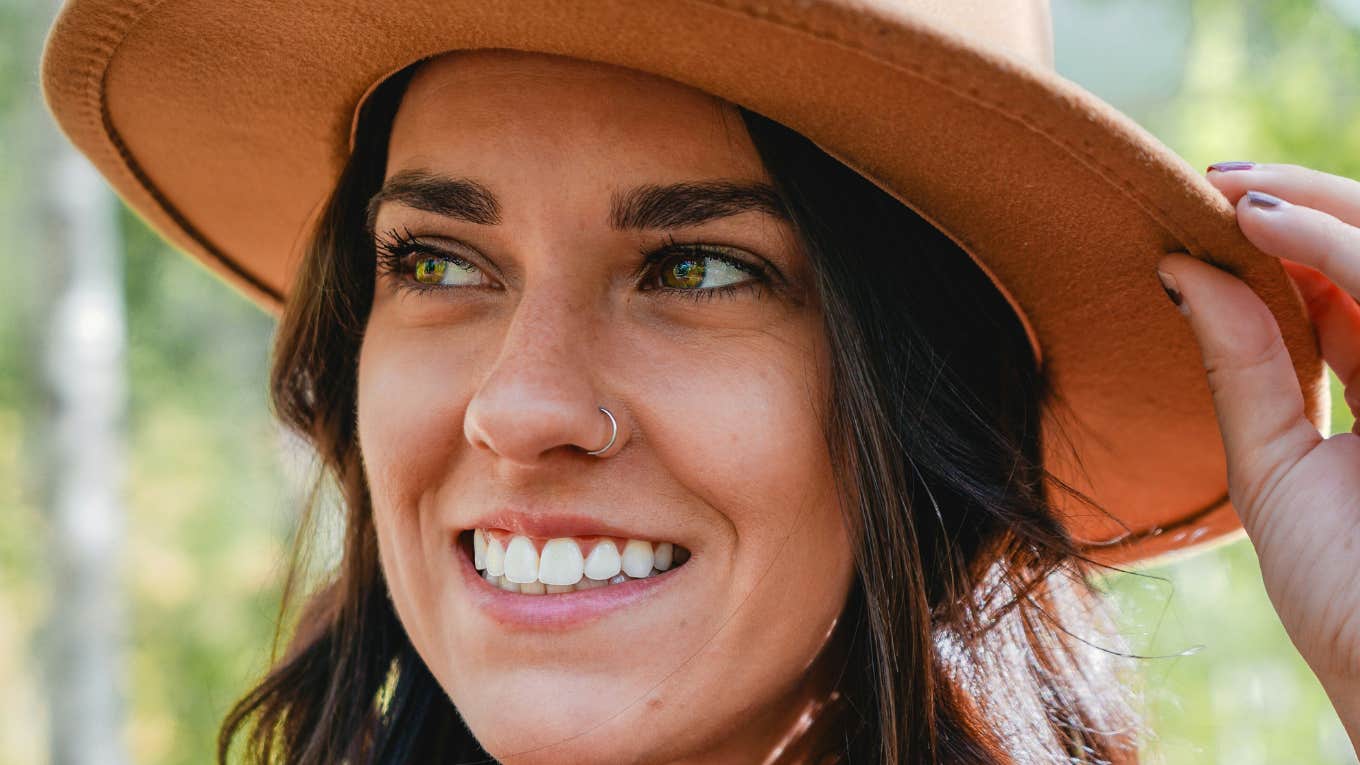 Woman has beautiful facial features.