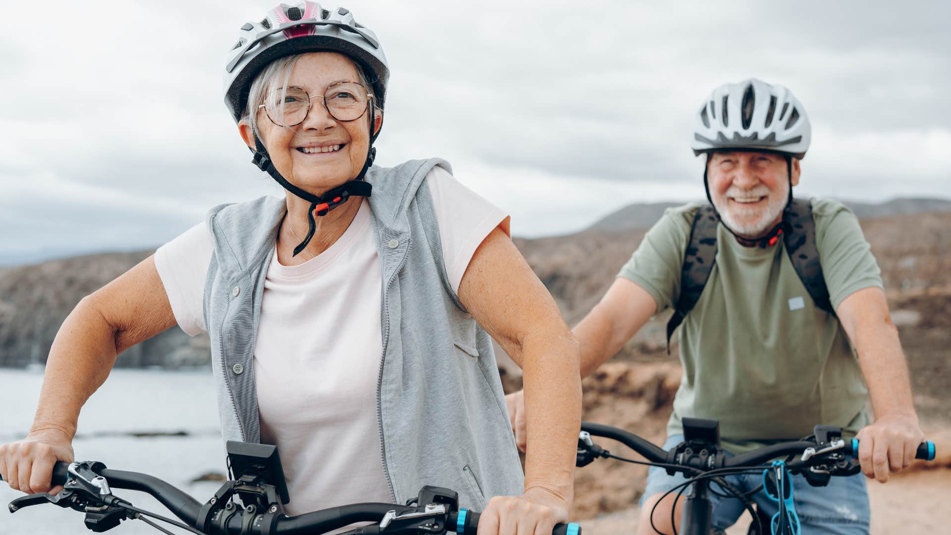 couple riding bikes together