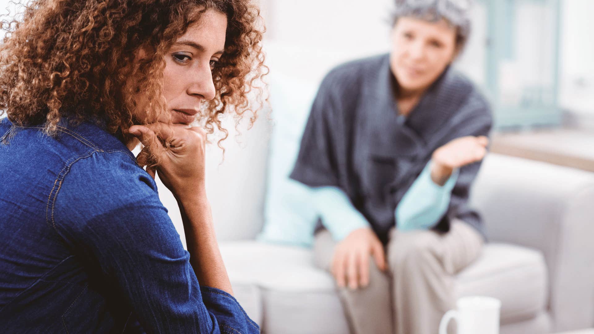 woman raised by tense nervous mom who analyzes every word she says before speaking