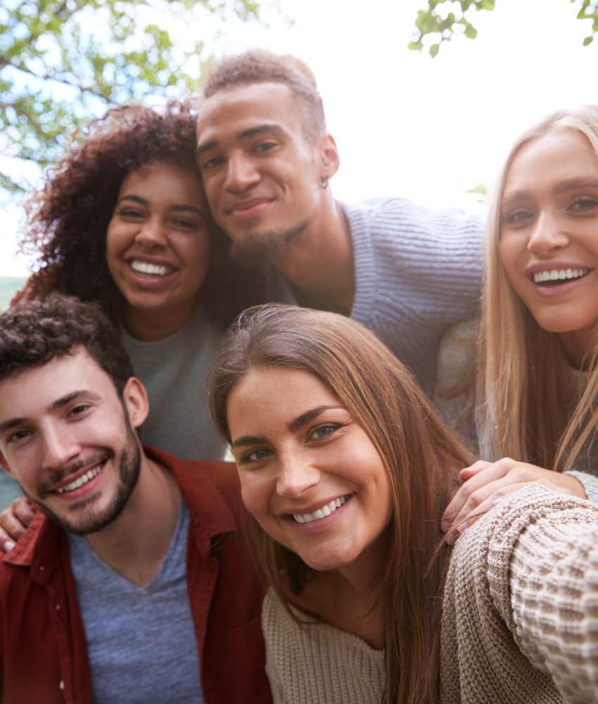 compatible group of friends hang out