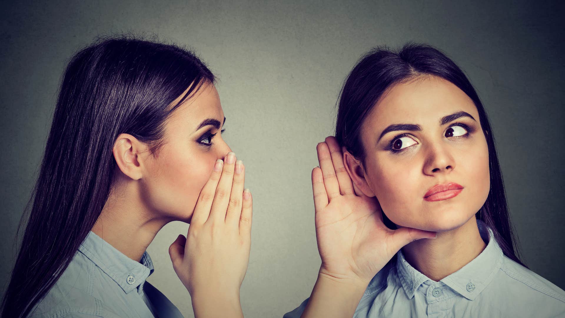 double image of serious person whispers in their own ear showing trust of as visionary habit