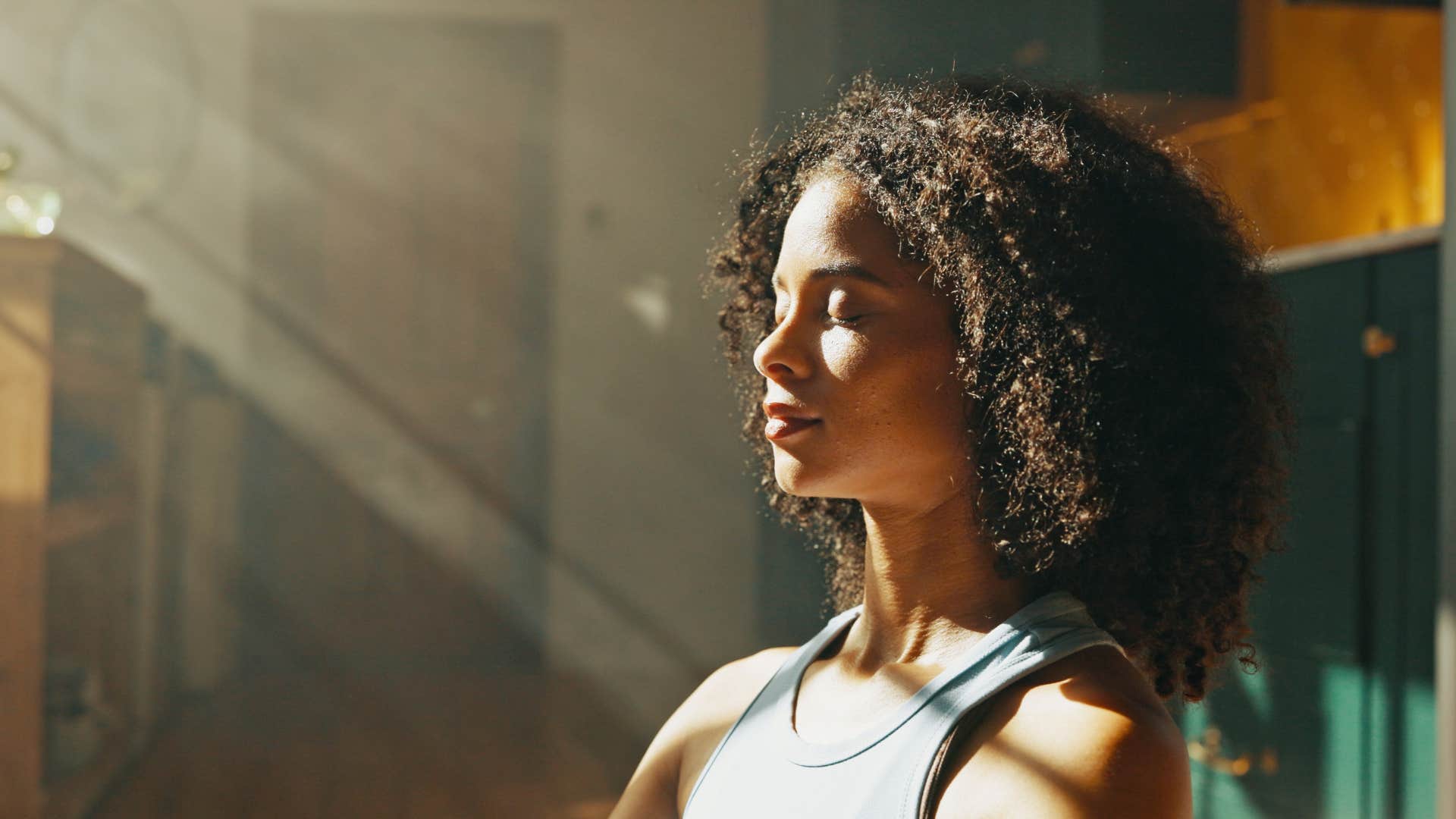 Calm person mediates showing way to be happy