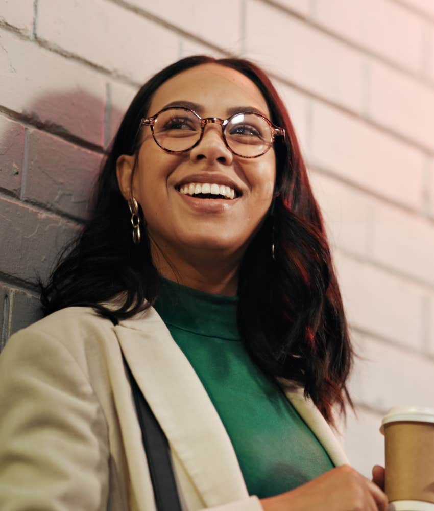 Unbothered person patiently waits showing choice happy people make