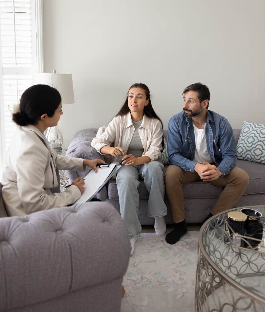Calm couple in therapy showing they refuse to give up