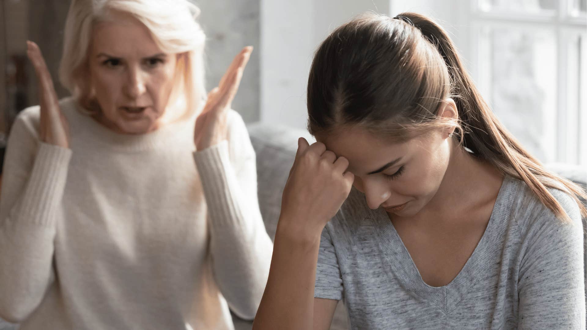 older mom blame-shifting with adult daughter
