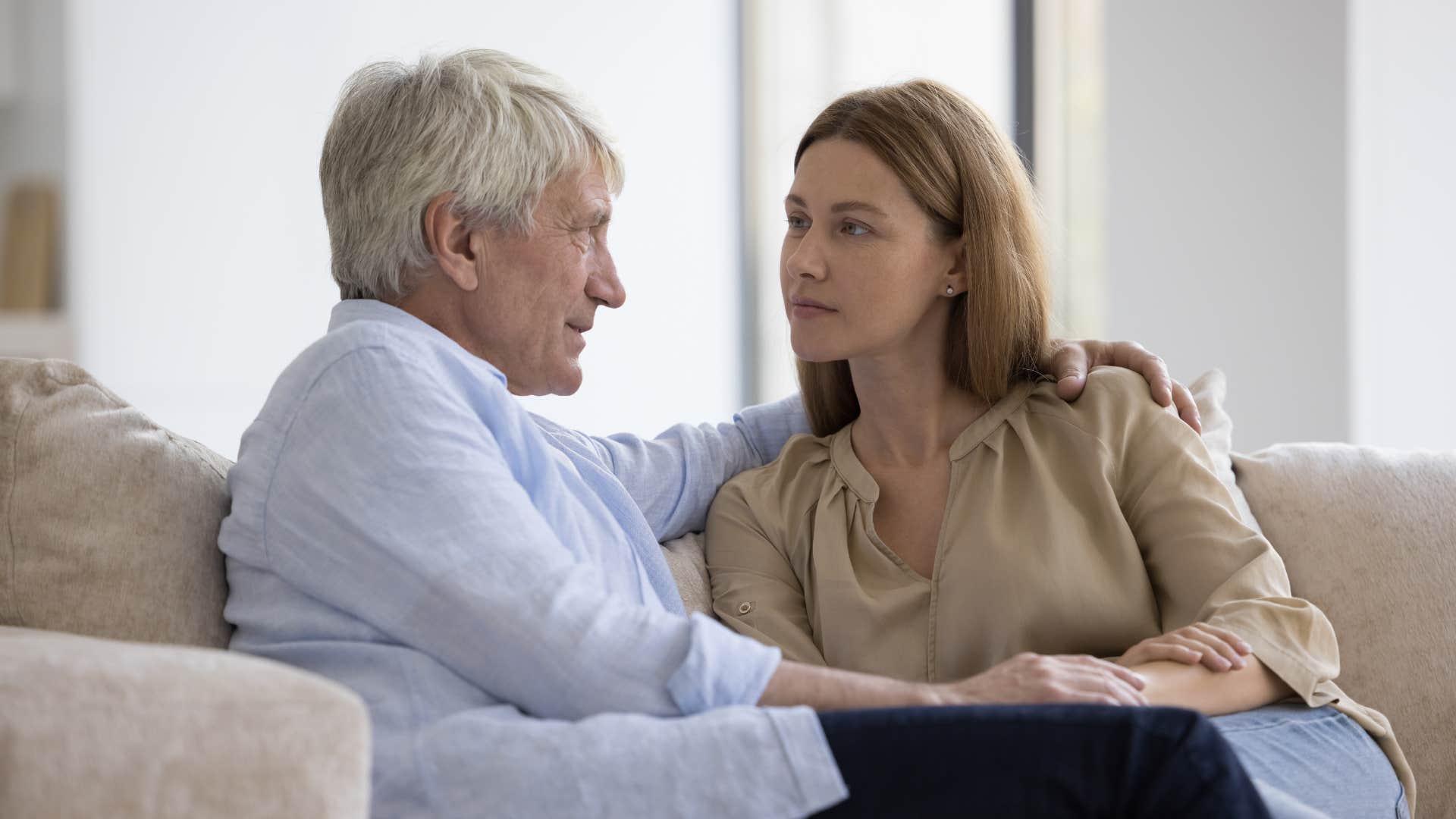 older father close to daughter telling her shes imagining things