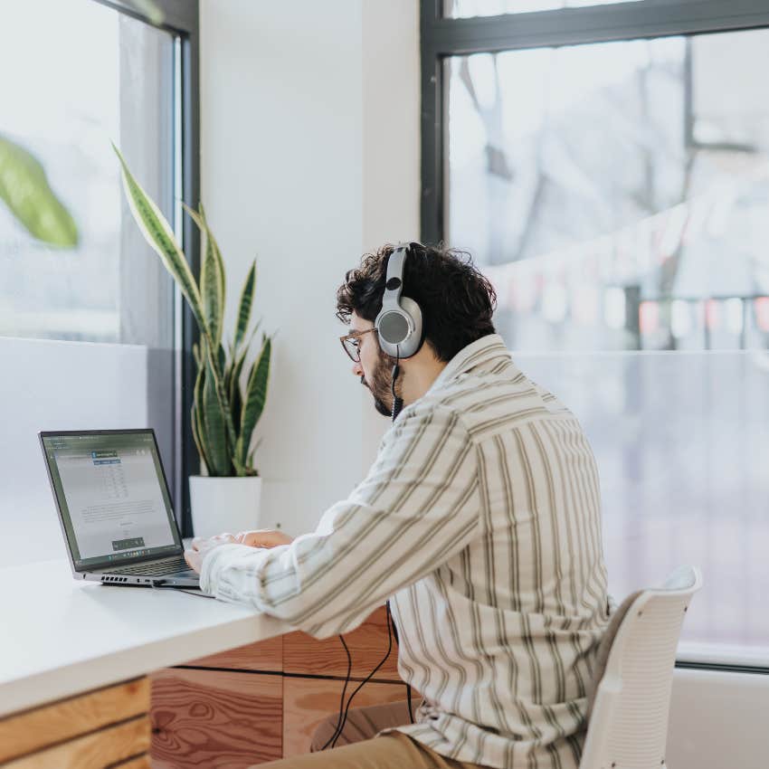 man who wants to be a happy person as he works with binaural beats