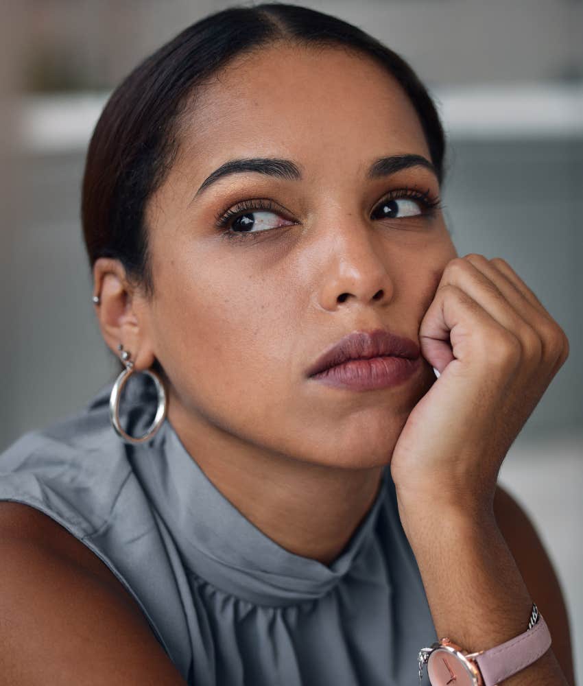 Introspective person thinks about emotional appreciation showing learned skill