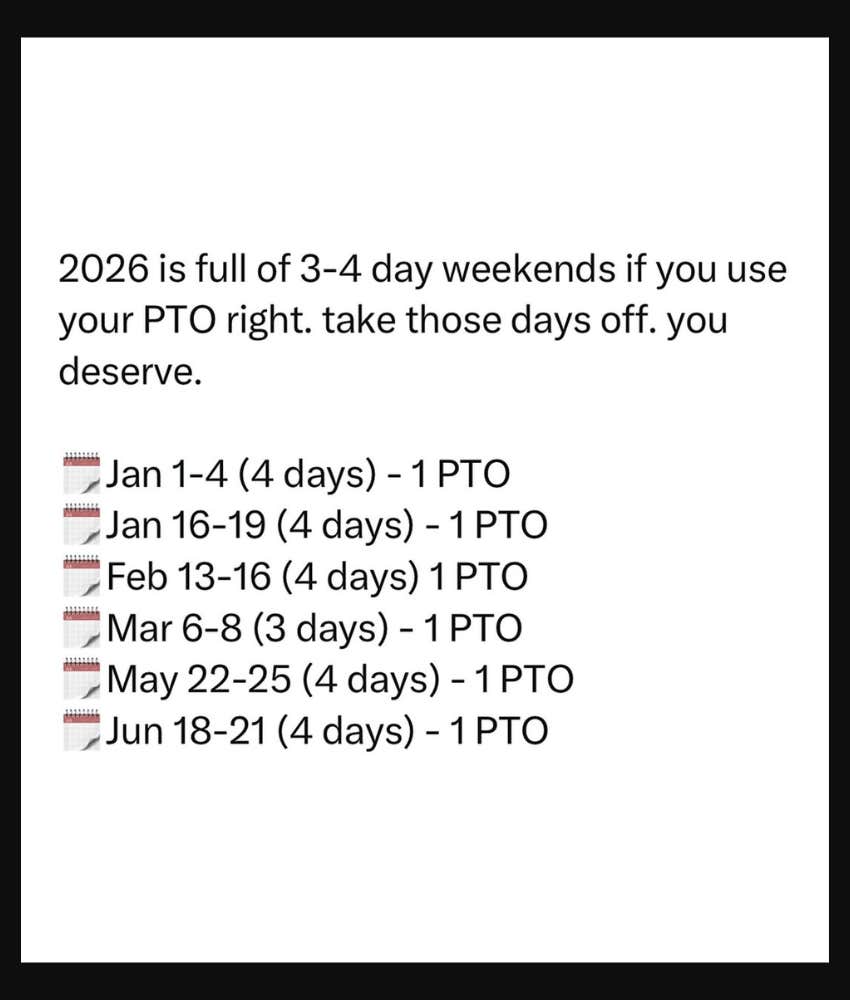 How To Get 23 Days Off Work In 2026 Using Only 6 Days Of PTO