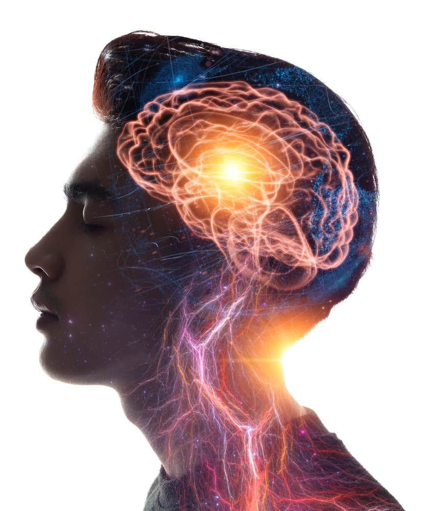 Human head and brain showing happiness is adrenal