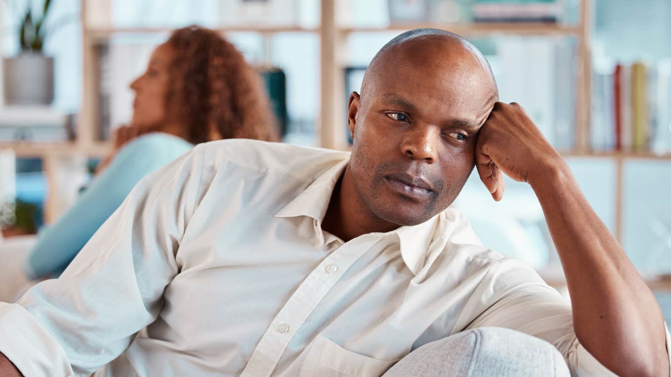 unhappy husband turned away from wife and marriage