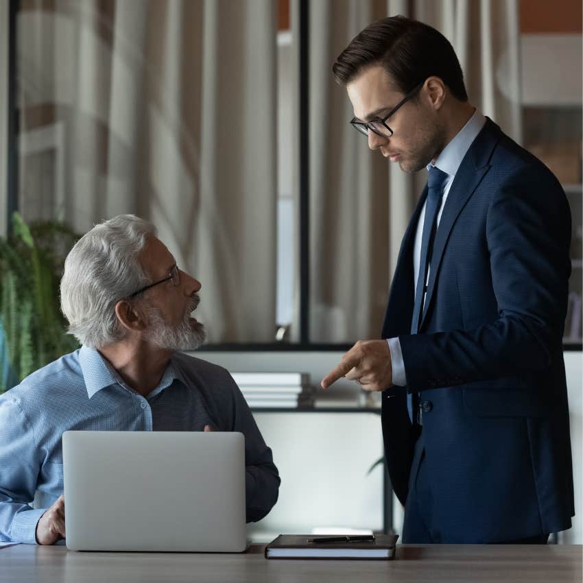 man who is disrespecting older colleague