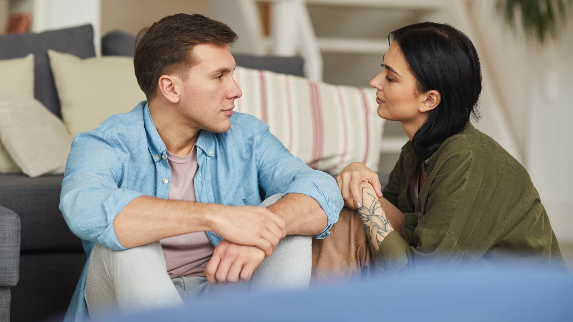 Man saying "i trust you" to his wife.