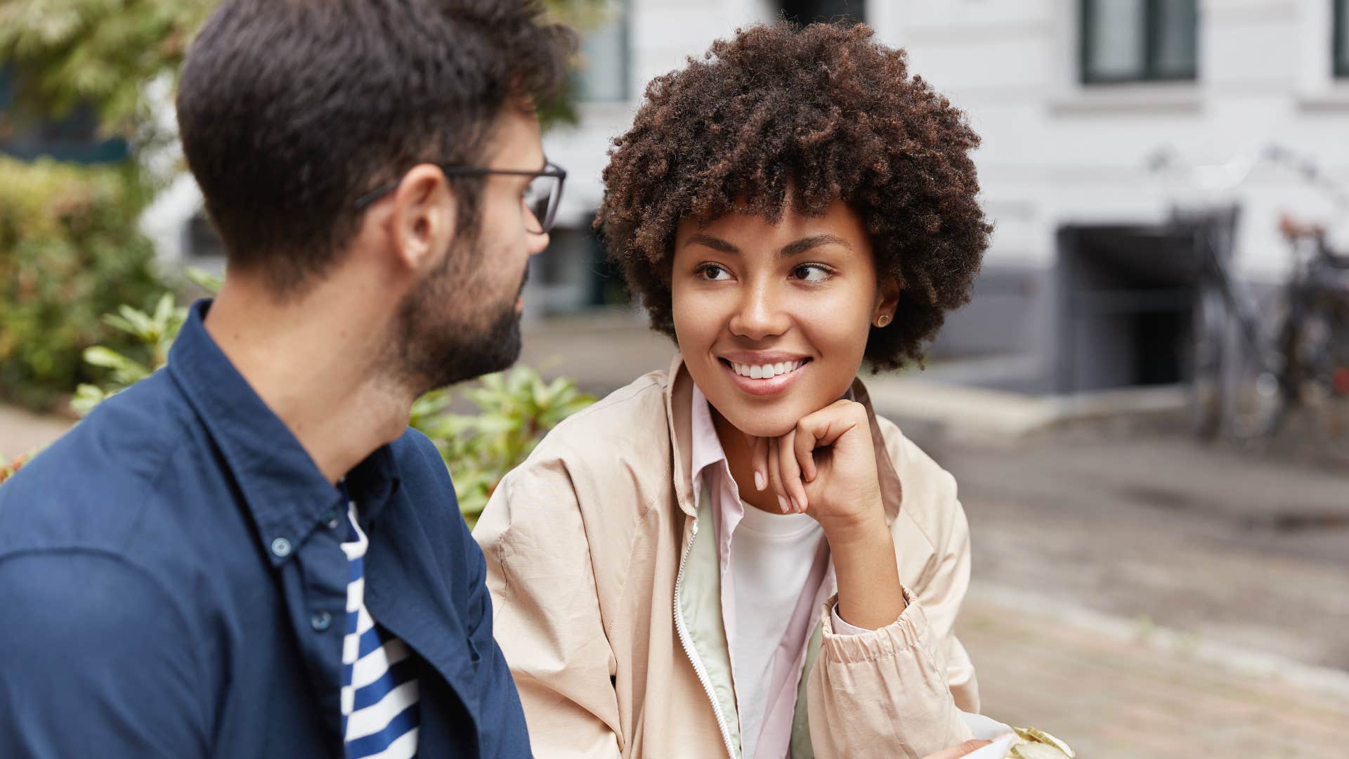 Man saying "you're really great" to his wife.