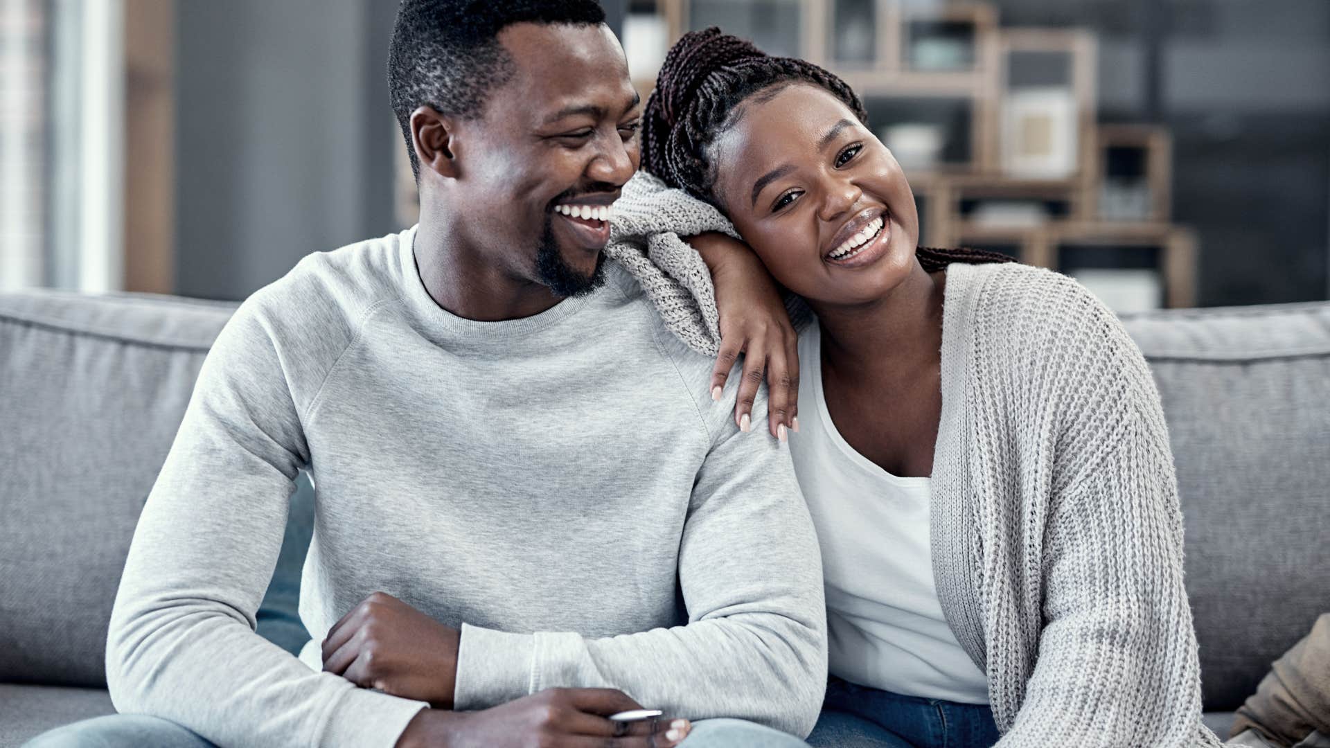 wife leaning on husband saying you know how to make me feel better