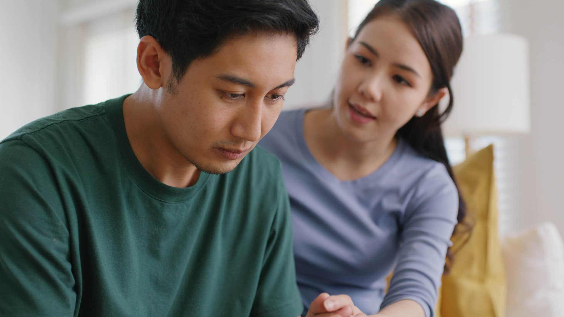 cruel checked out man saying yeah you're never wrong to his wife