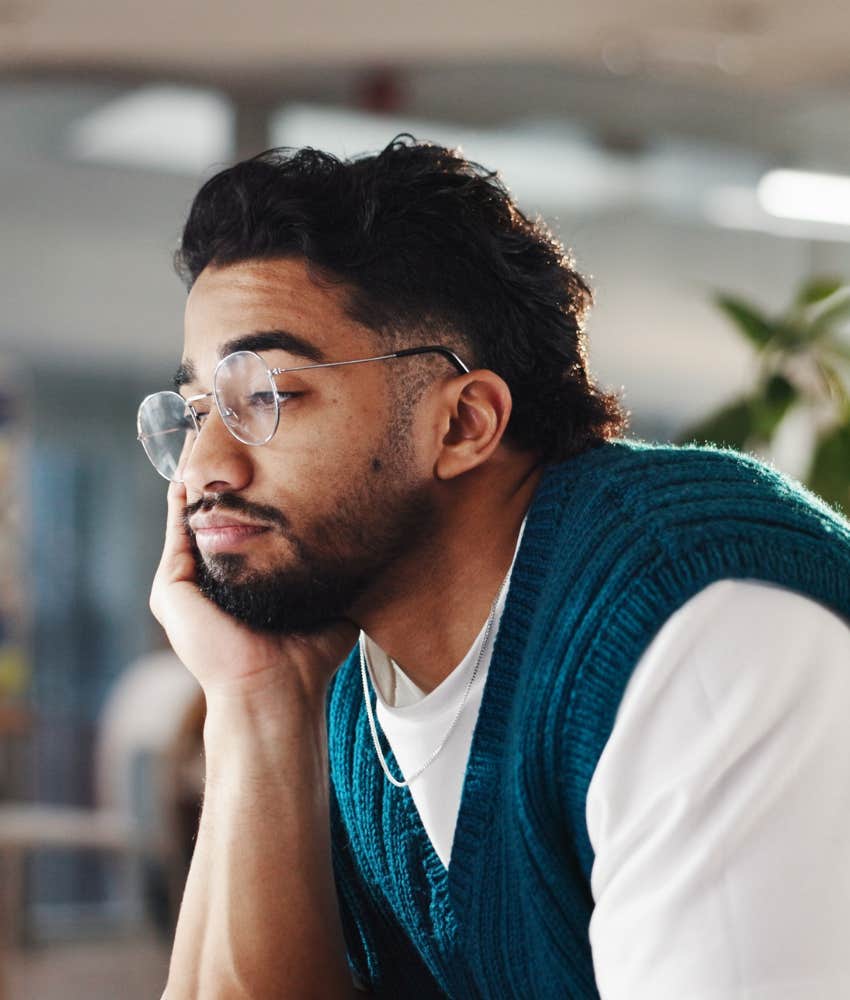 Unhappy person tries to feel showing way to start healing