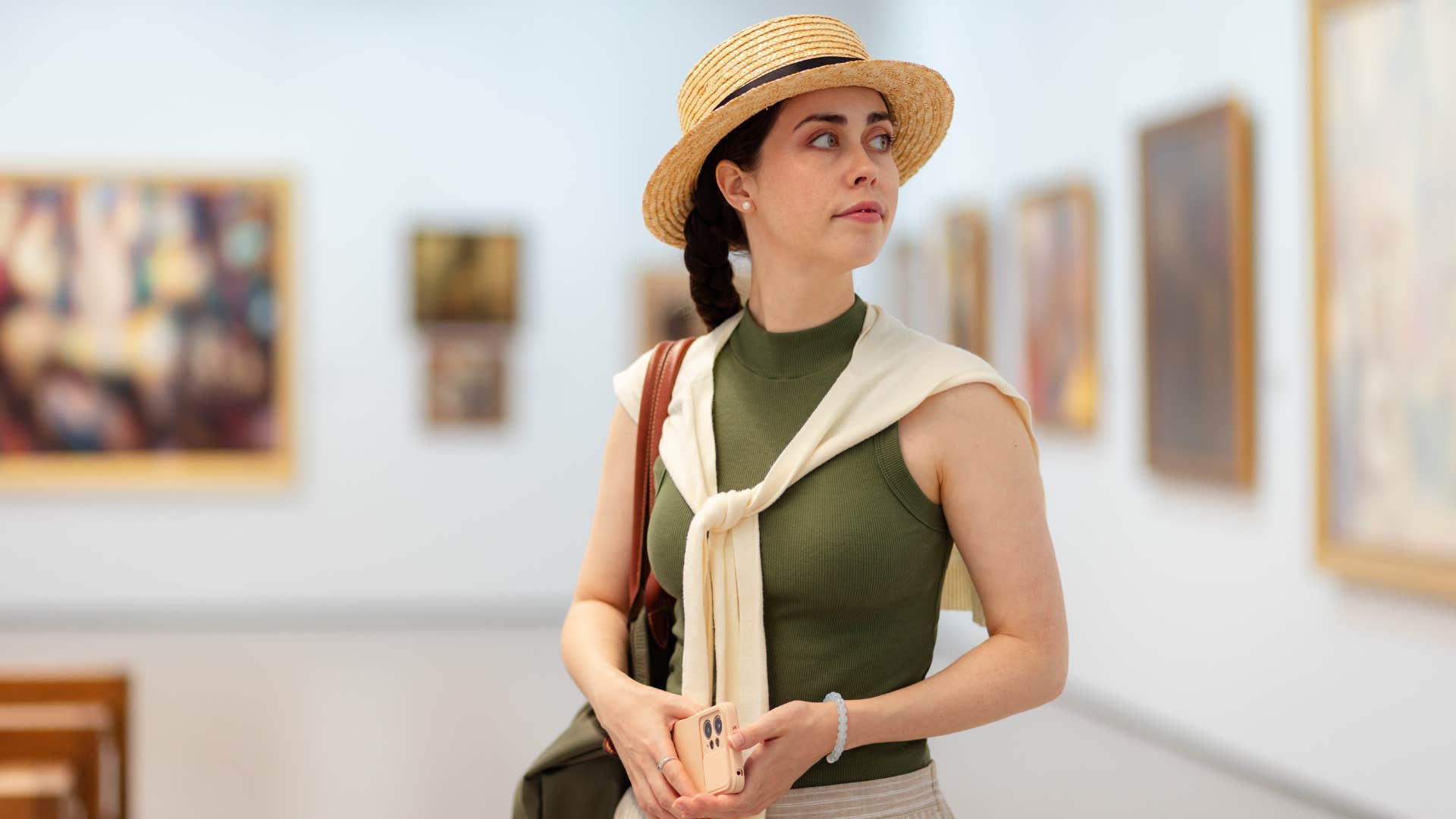 intelligent woman in a museum