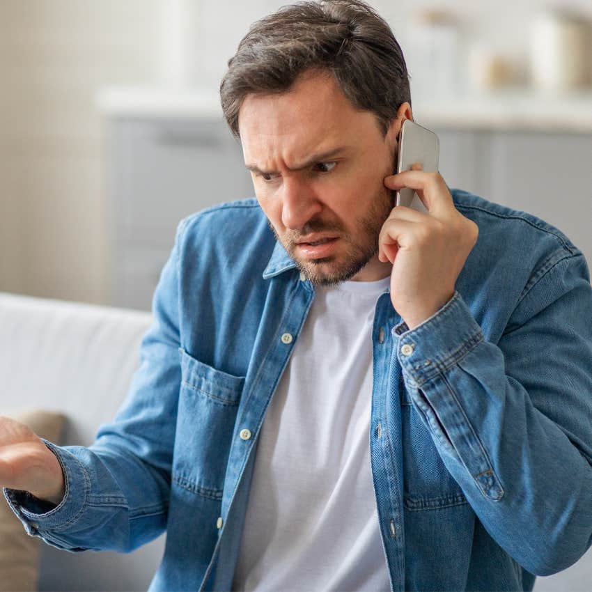 Man saying you're so dramatic to his parent on the phone