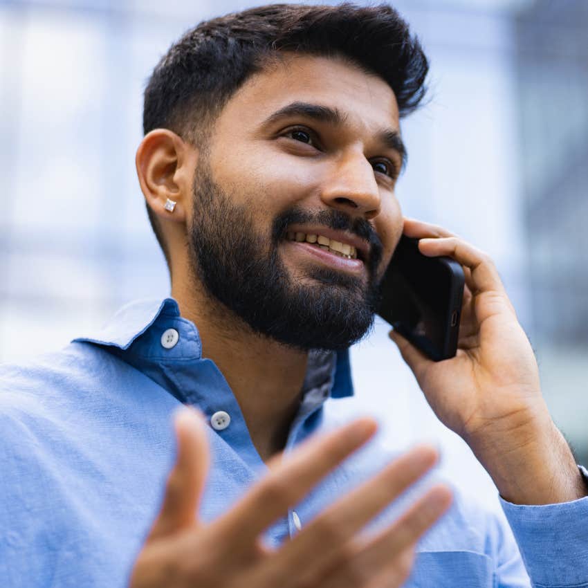man saying thank you often on the phone to his parents