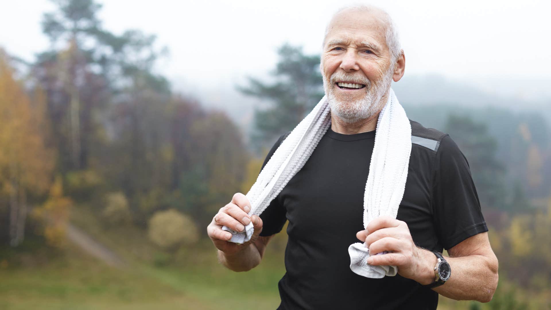 older man running outside sticking to a strict routine