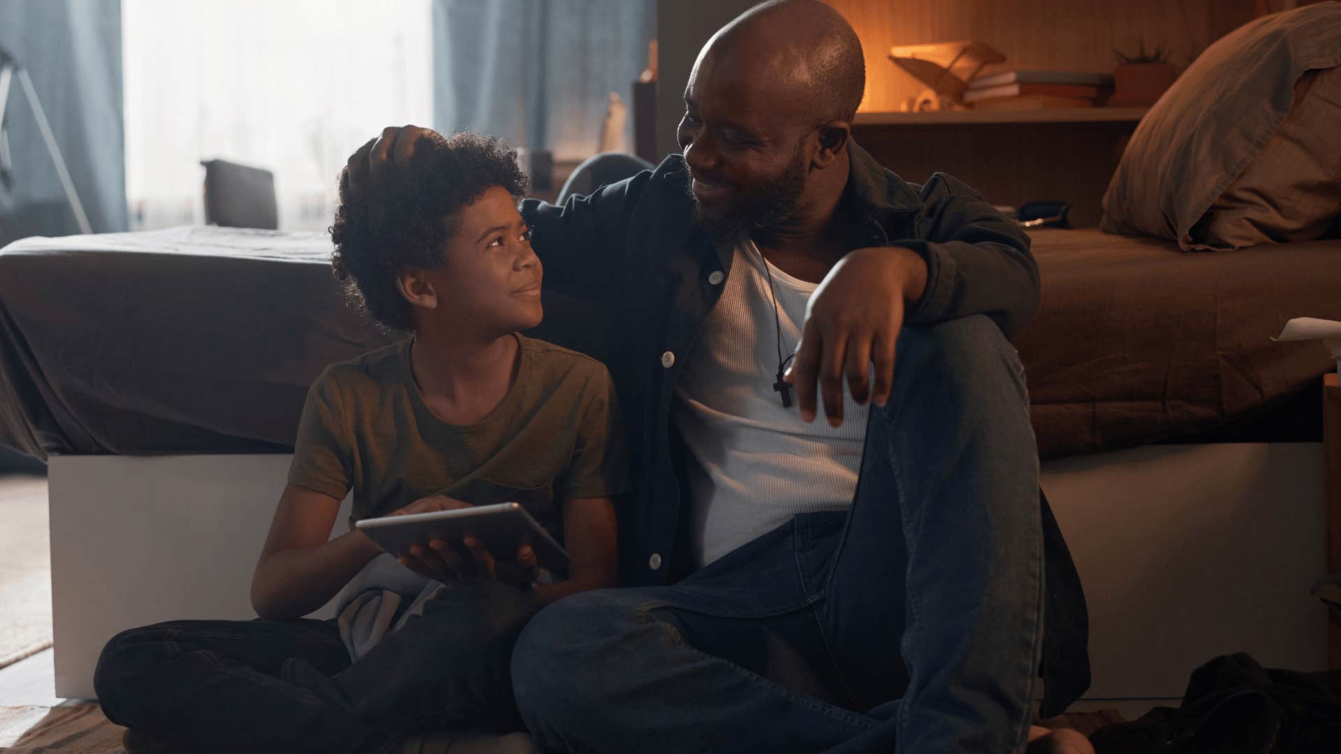 man concerned about son asking if he's eating enough