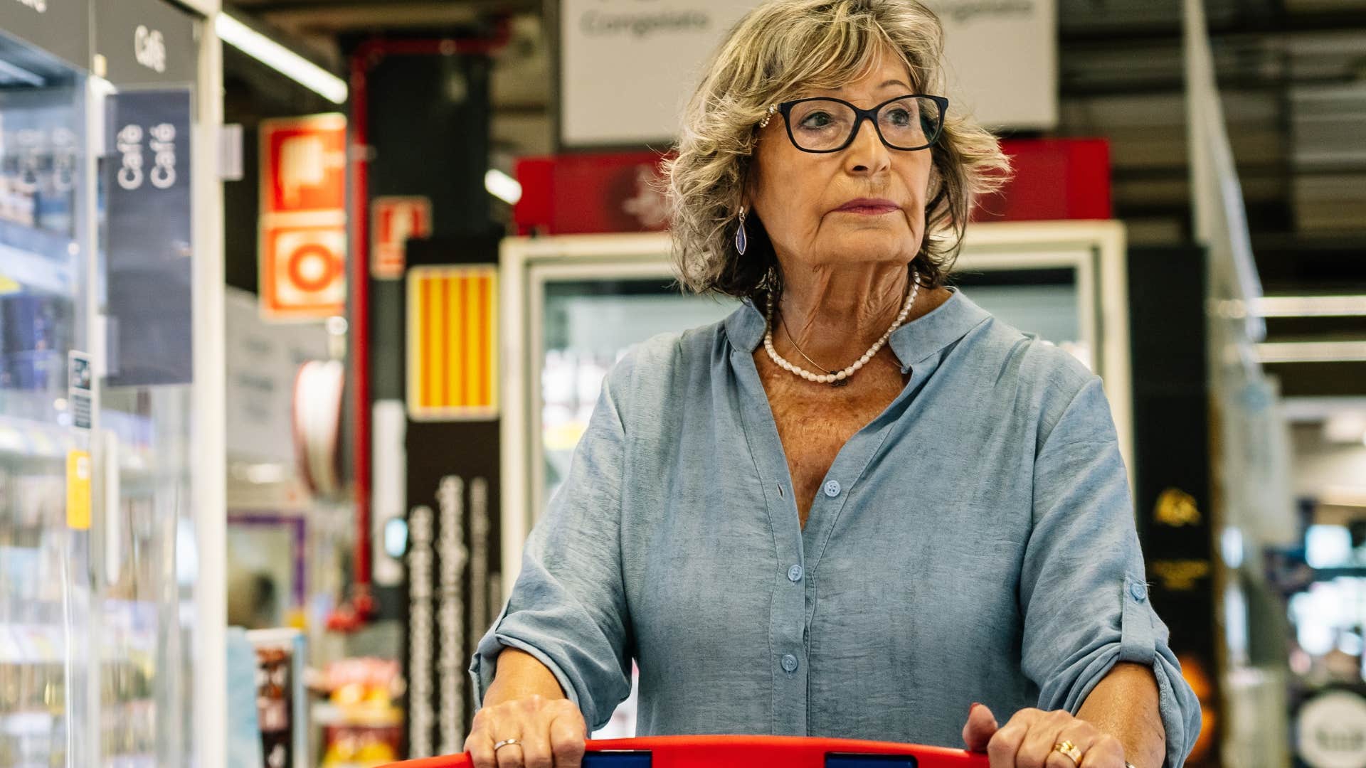 older lonely woman running errands by herself