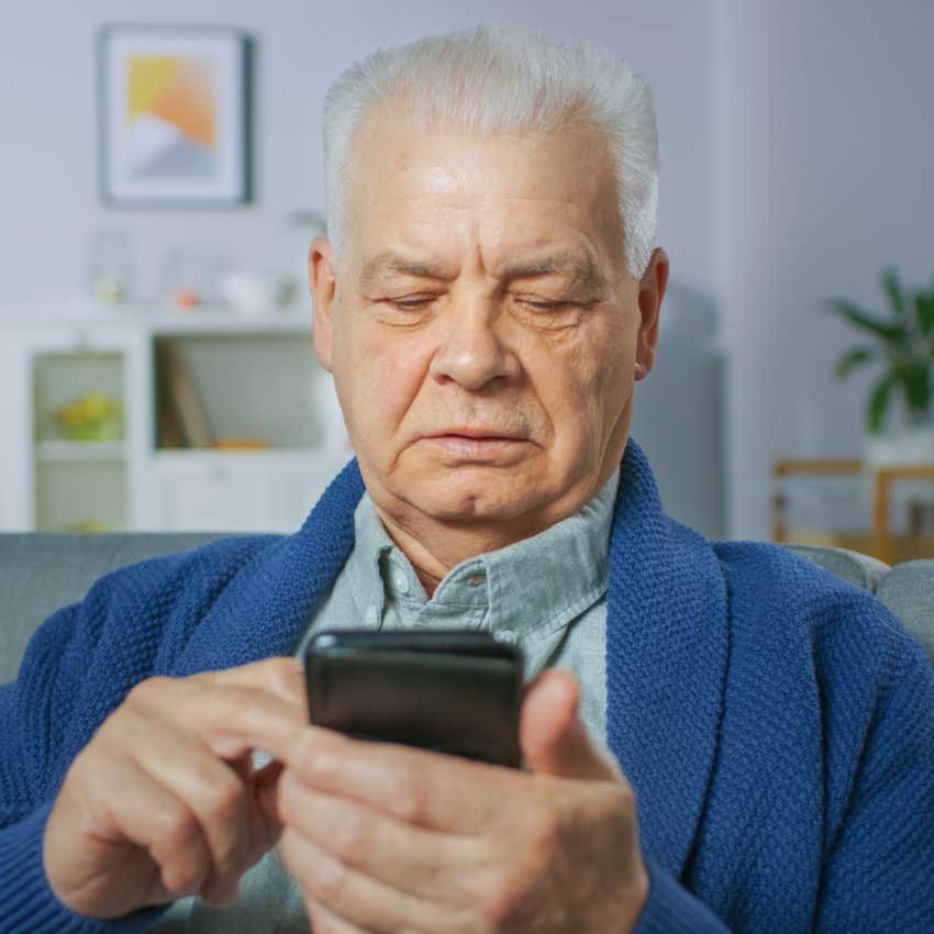 older man spending too much time on his phone