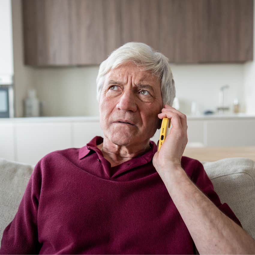 older man on the phone who's stopped talking about the future
