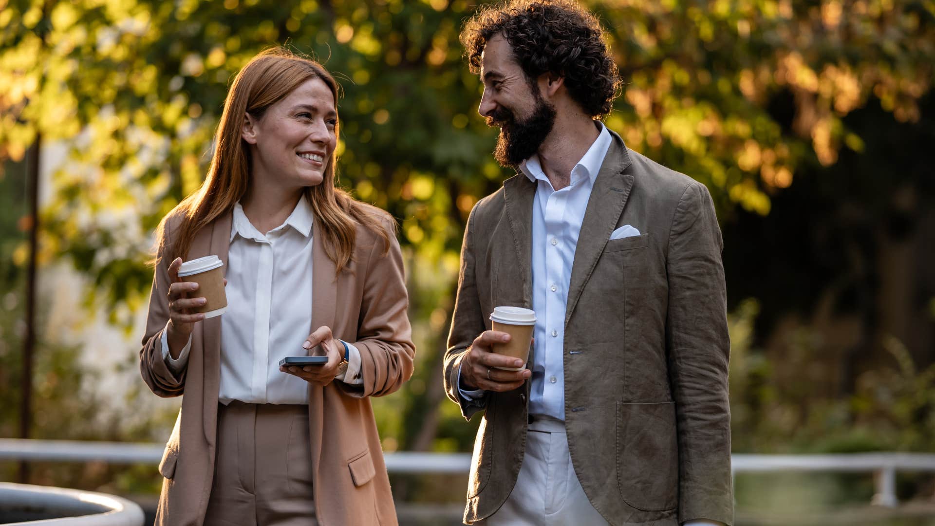 colleagues walking and talking together