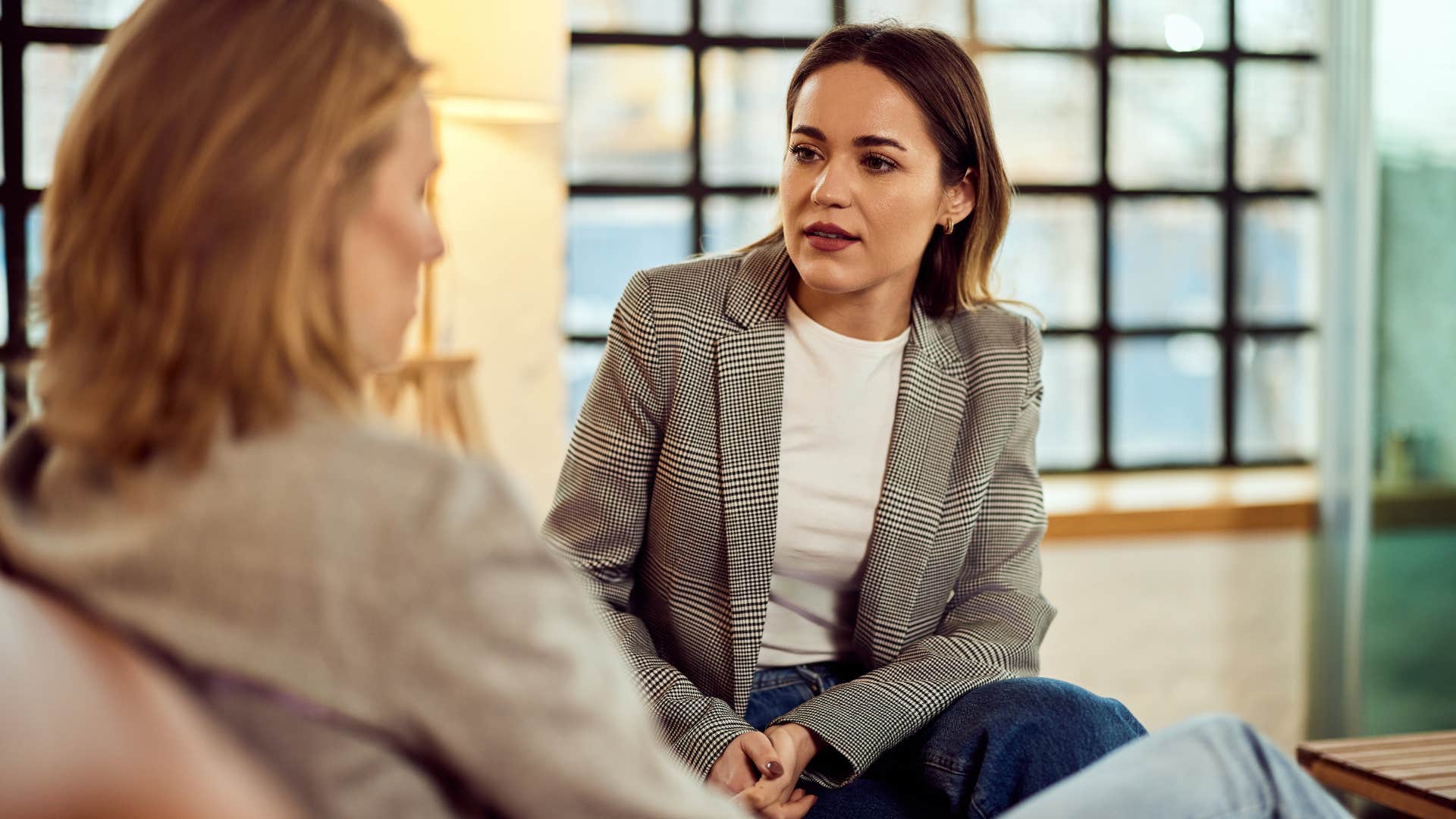 woman setting boundaries without justifying them to colleague