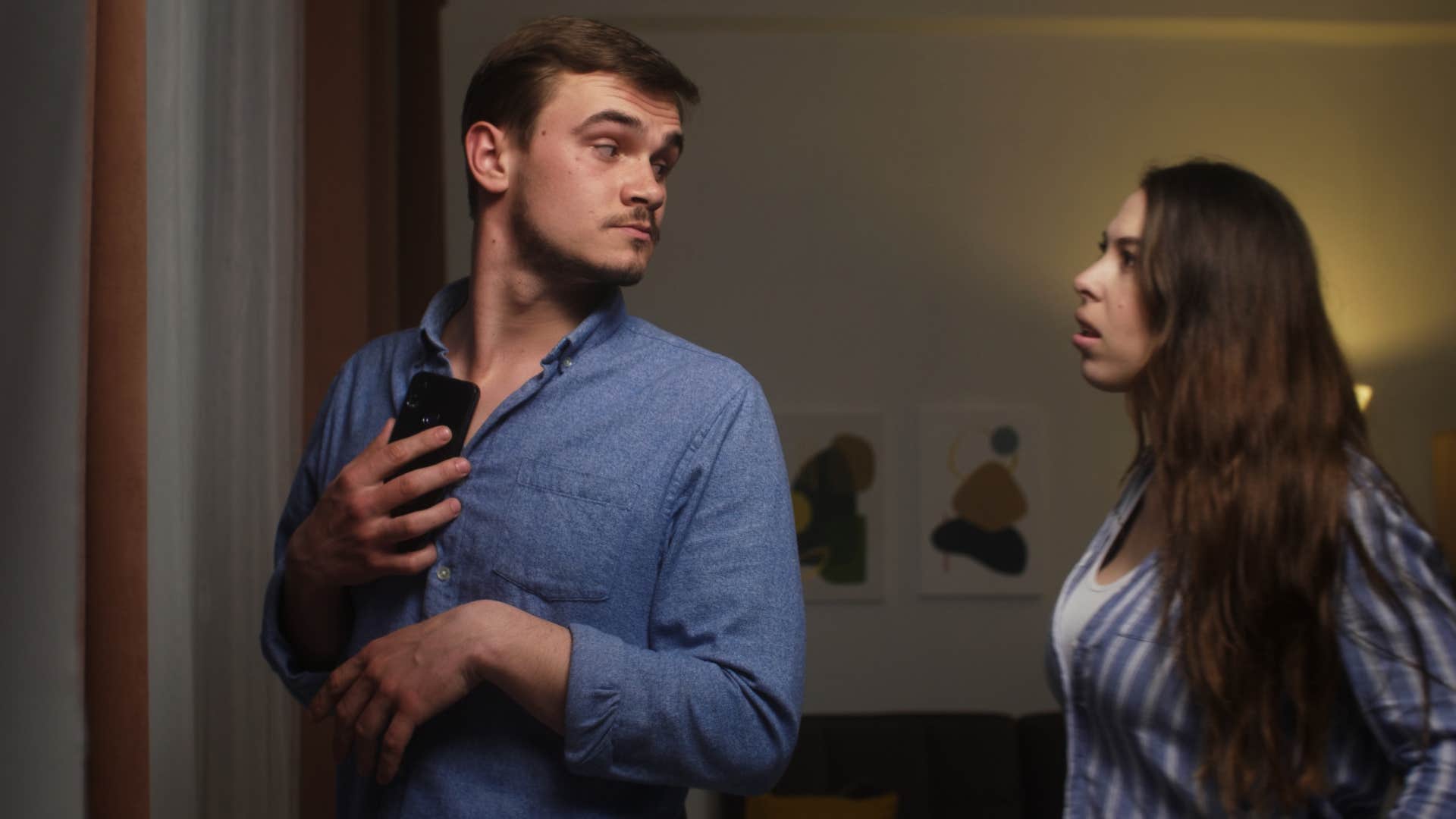 man keeping secrets from his partner