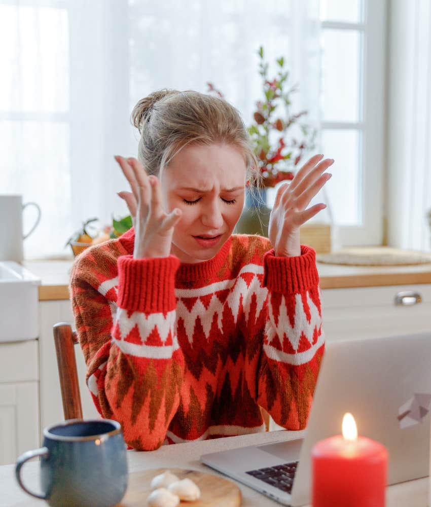 Frustrated person left toxic family situation to survive holidays