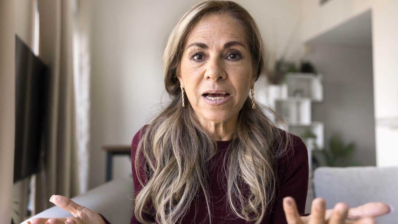 engaged woman talking to camera