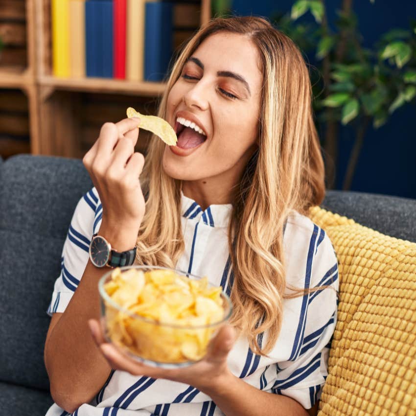 woman eating junk food instead of nutritional food