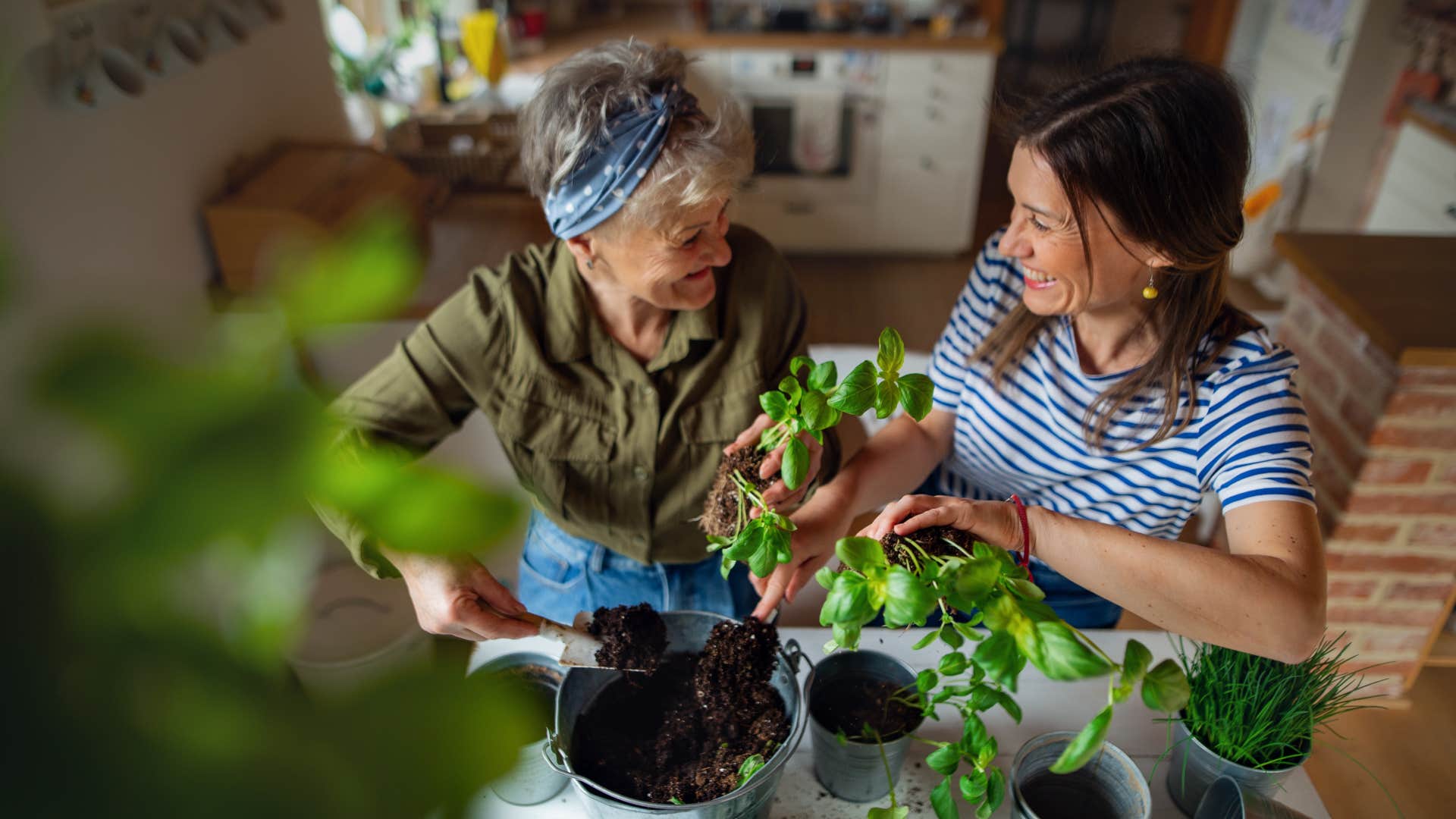 mom cares for plants as a hobby 