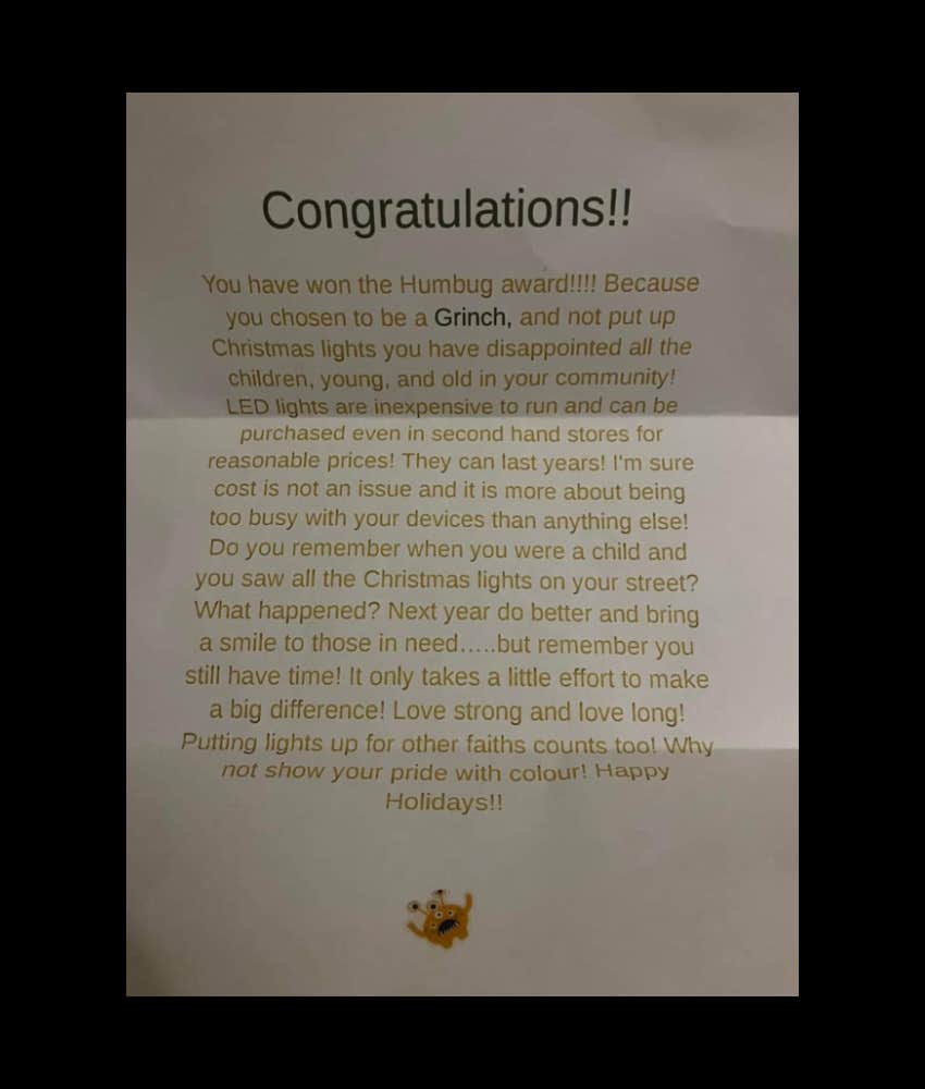 Neighbor Receives Letter Insisting They Put Up More Christmas Lights Reddit