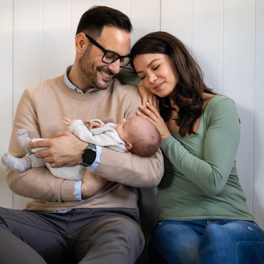 A new mom getting support from her husband so she can heal following childbirth