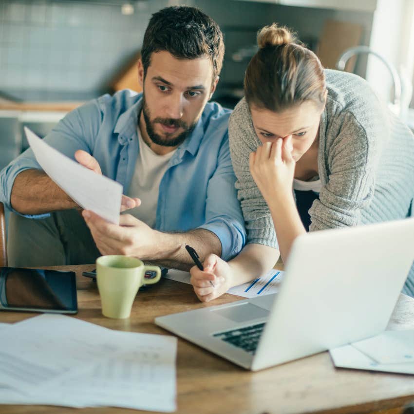 Couple trying to go over finances and feeling the pain of inflation