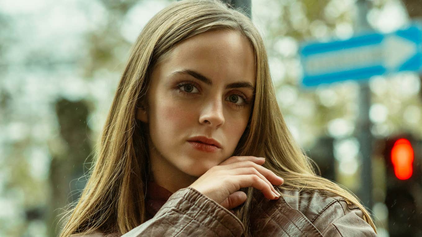 Fearful woman freezes at making big decision.