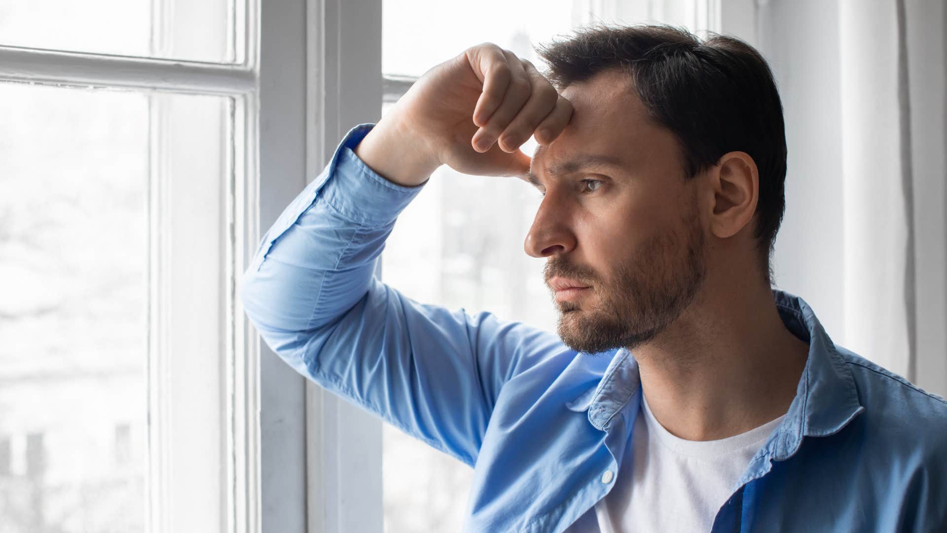 man thinking deeply to avoid overeating