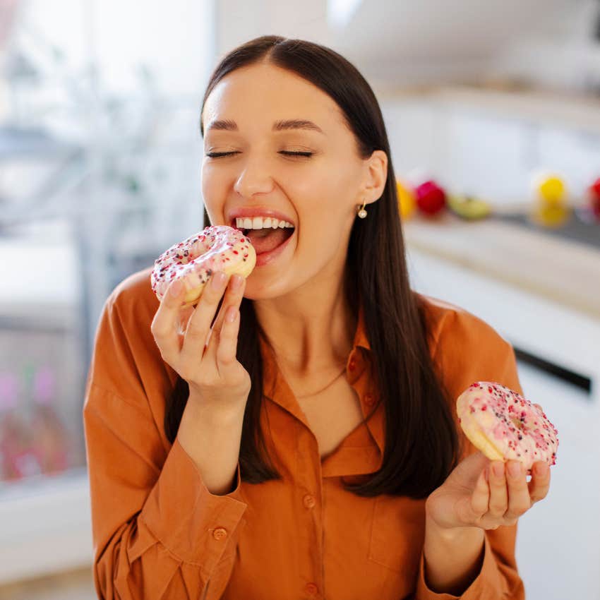 woman who uses self-care to avoid real life as she indulges in unhealthy options