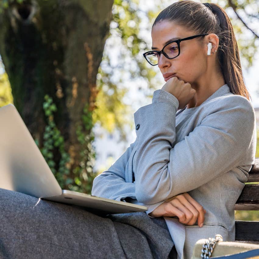 pensive woman who changes her mind often sitting outside