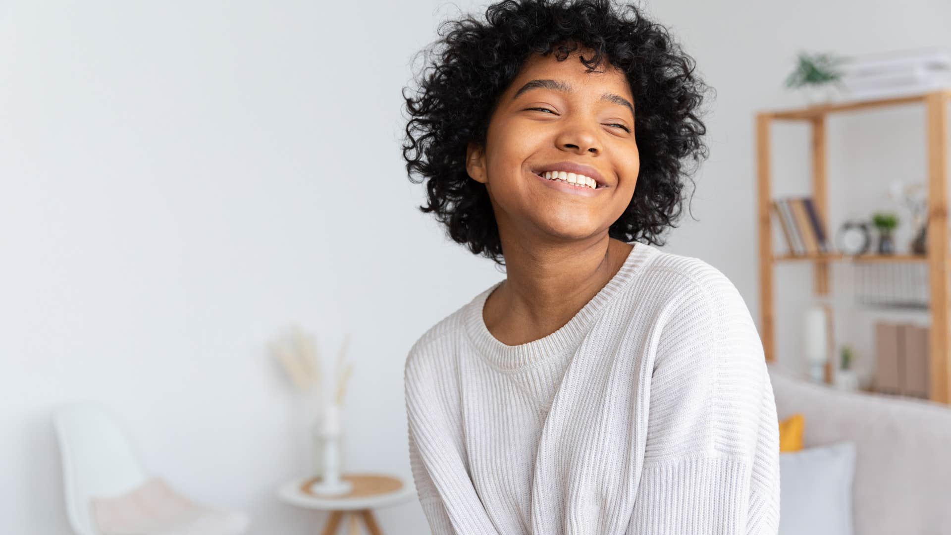 woman smiling at home