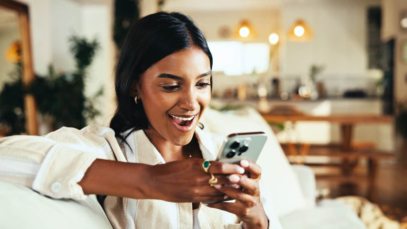 happy woman on her phone