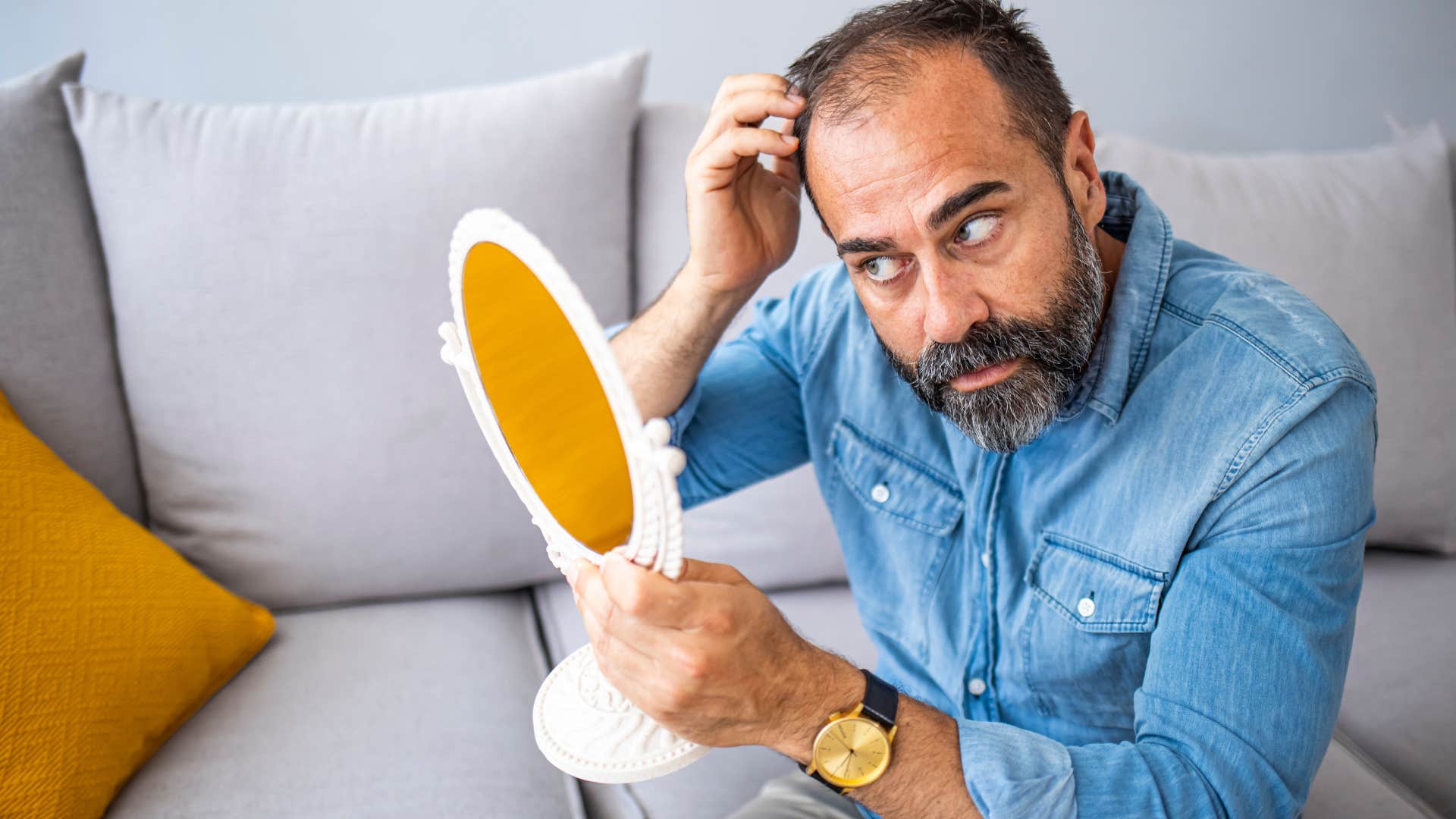 worried man getting ready in the morning at home