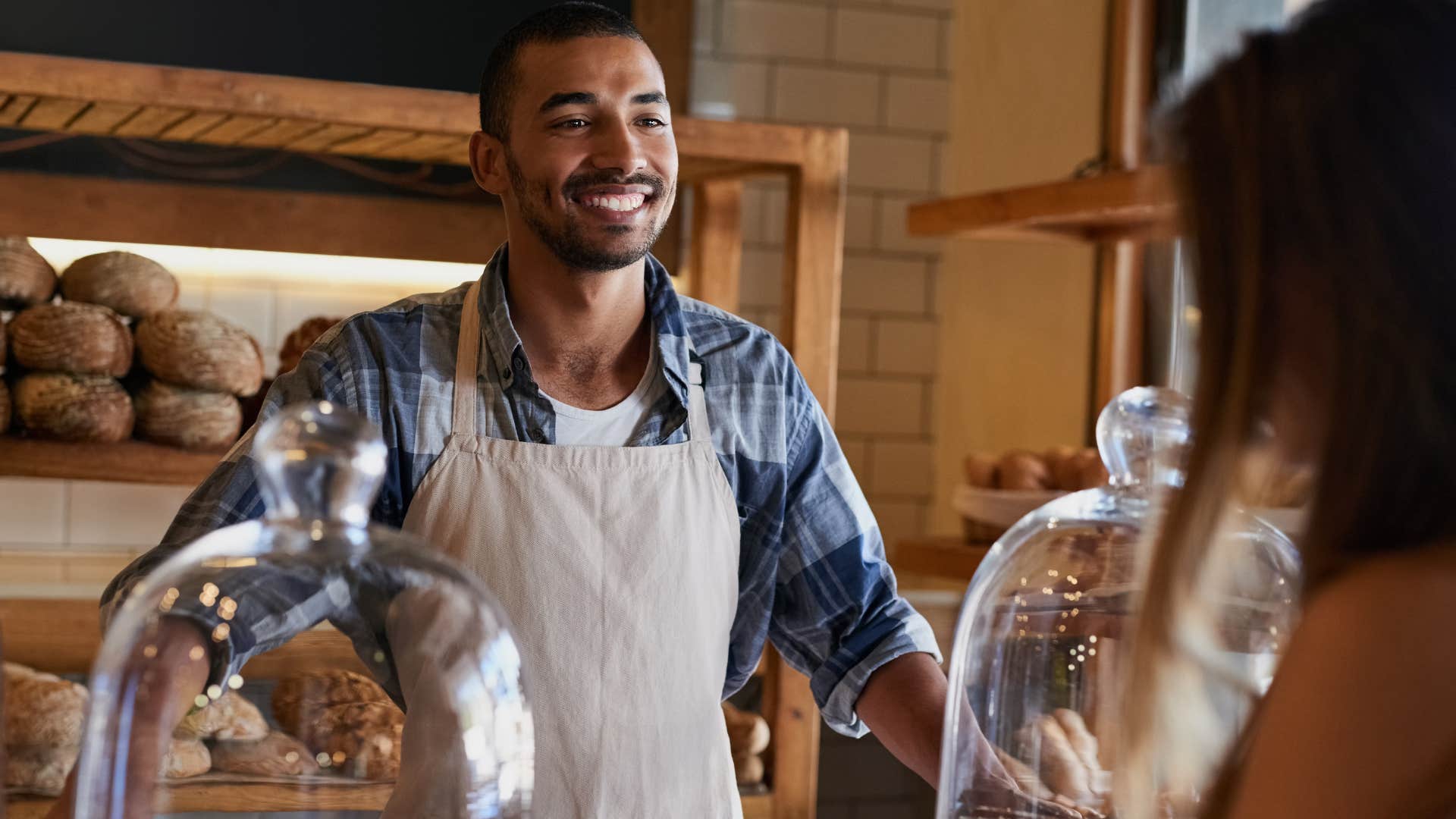 service worker telling customer take your time