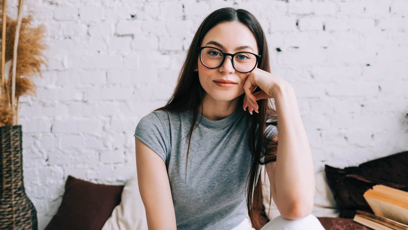 woman with common sense avoiding making mistakes looking happy
