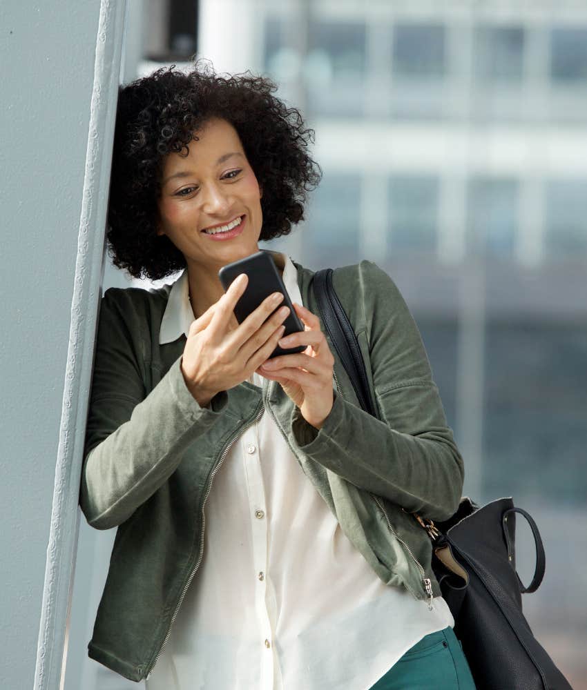 Happy person send text message showing how introverts see the world