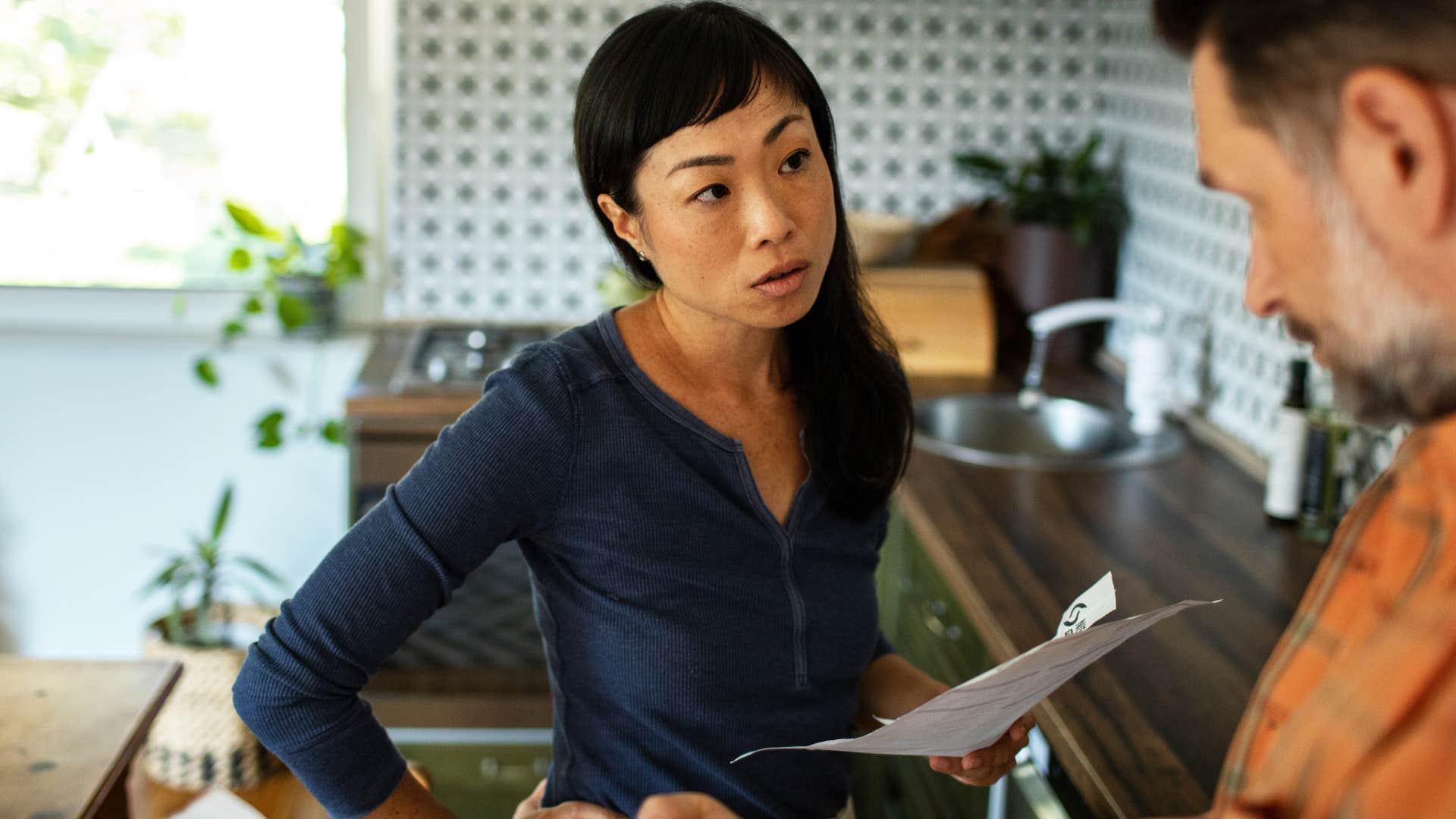 Woman saying I'm just on a higher wavelength to her husband